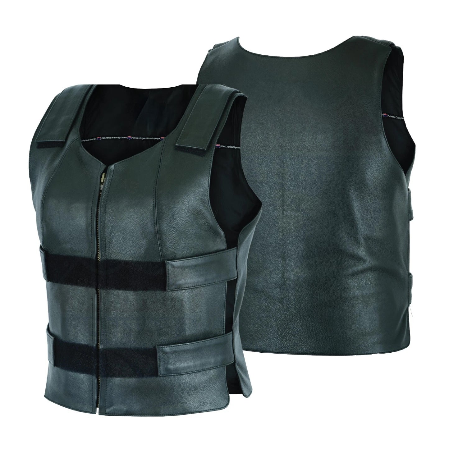 Women’s Bulletproof-Style Leather Motorcycle Vest – Tactical Biker Club Vest with Ammo Pockets