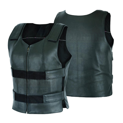 Women’s Bulletproof-Style Leather Motorcycle Vest – Tactical Biker Club Vest with Ammo Pockets