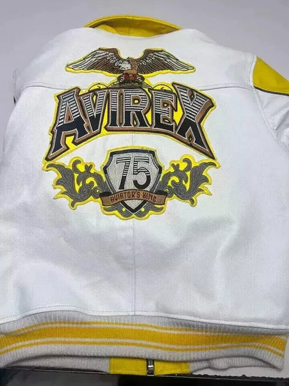NEW Men’s Avirex Yellow Cowhide Leather Jacket – 75 Kings Aviator Bomber
