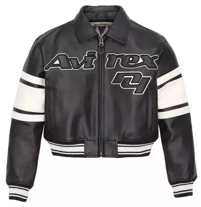 Icon Cropped AVIREX Women’s Bomber Jacket – Real Leather Flight Style