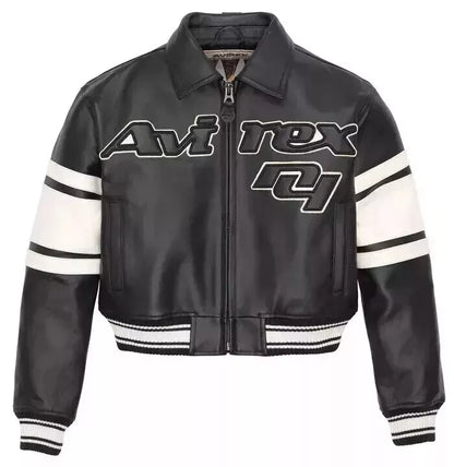 Icon Cropped AVIREX Women’s Bomber Jacket – Real Leather Flight Style