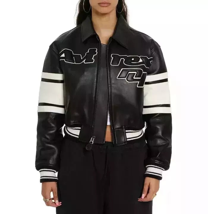 Icon Cropped AVIREX Women’s Bomber Jacket – Real Leather Flight Style