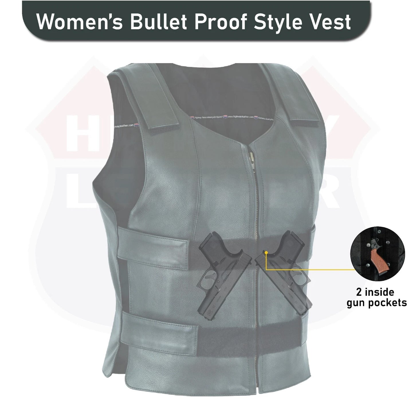 Women’s Bulletproof-Style Leather Motorcycle Vest – Tactical Biker Club Vest with Ammo Pockets