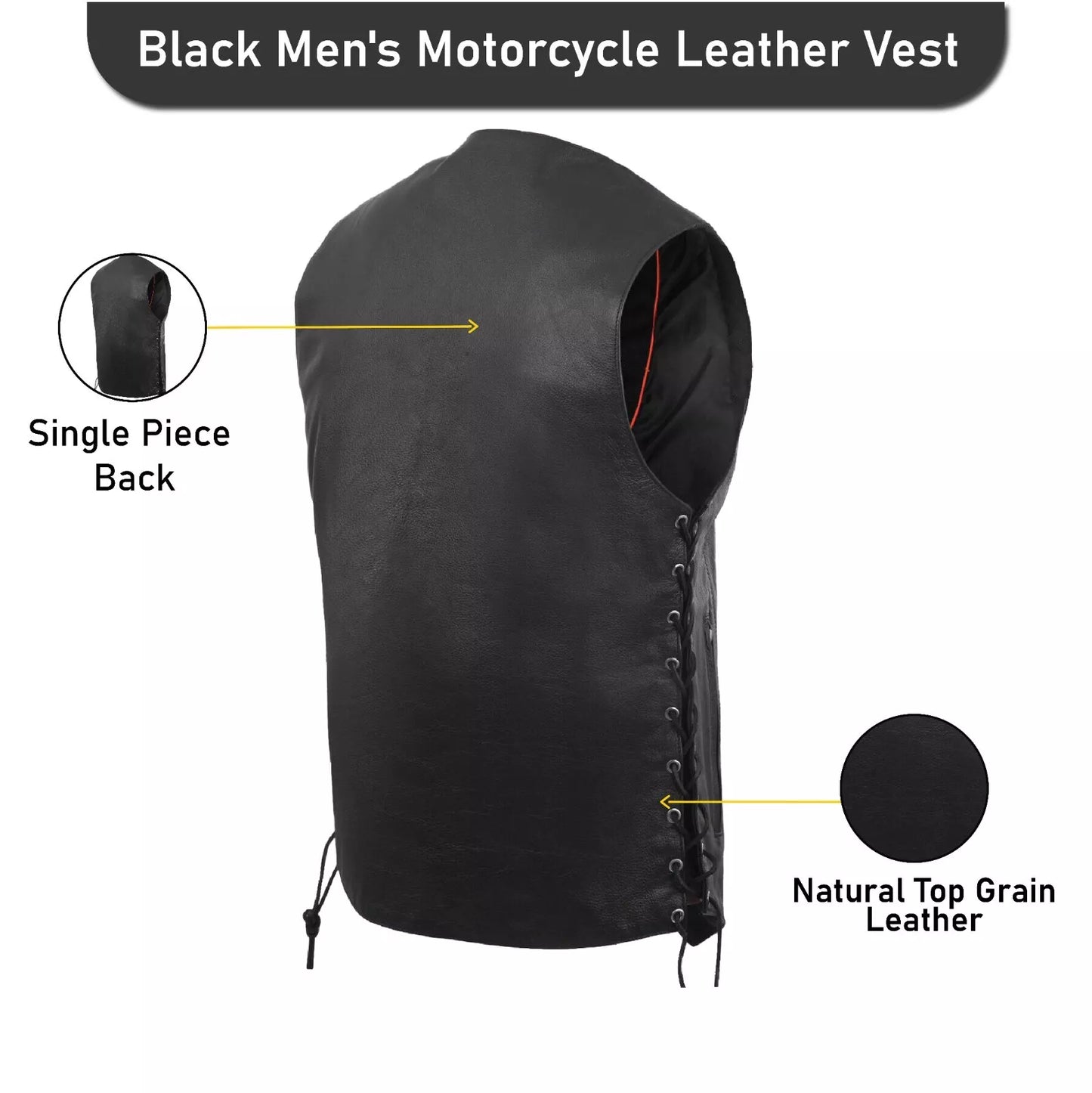 Men's Black Genuine Leather Motorcycle Vest – Multi-Pocket Biker Style Riding Gear