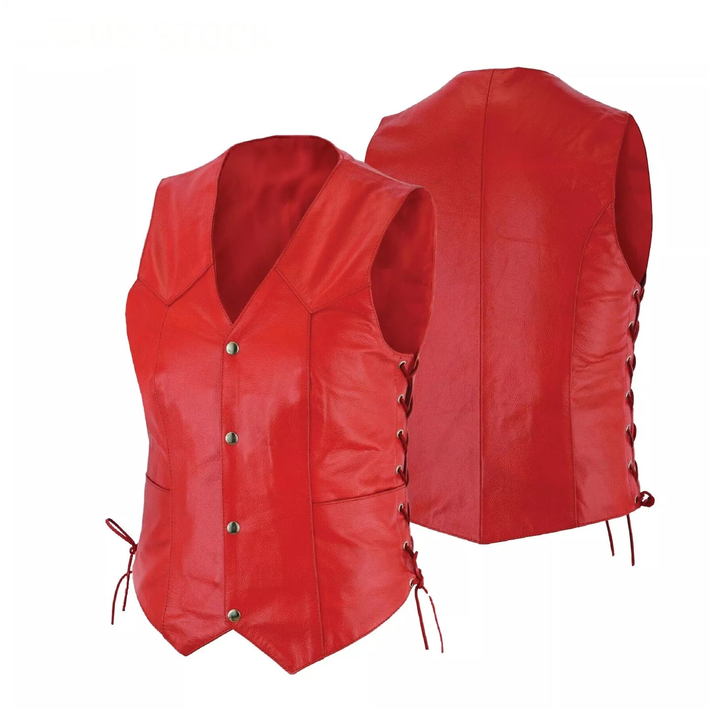 Women's Red Leather Motorcycle Vest – Gun Pockets & Easy Patch Sewing