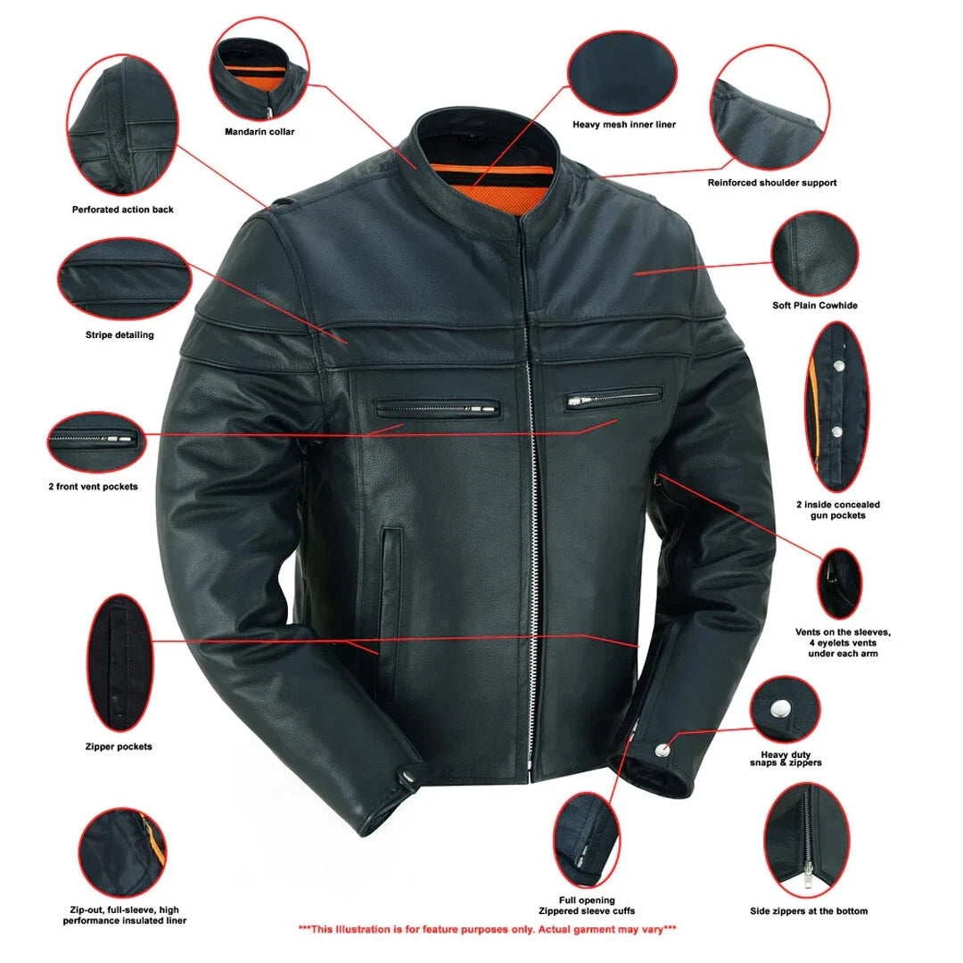 Men's Soft Grain Cowhide Leather jacket Café Racer Biker Style with Grid Leather