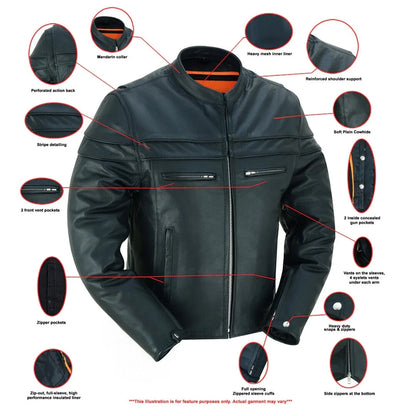 Men's Soft Grain Cowhide Leather jacket Café Racer Biker Style with Grid Leather