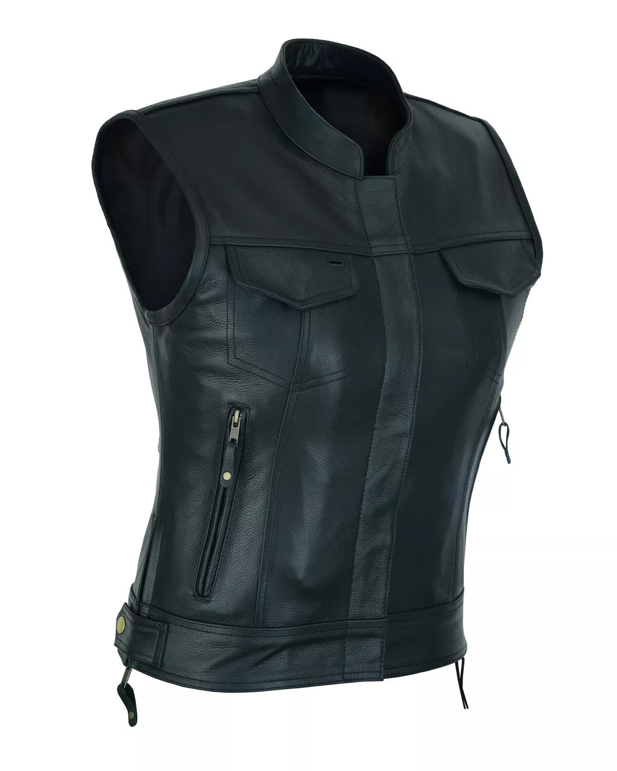 Women's Club Style Motorcycle Vest – Top Grain Cowhide Leather, Soft & Thick