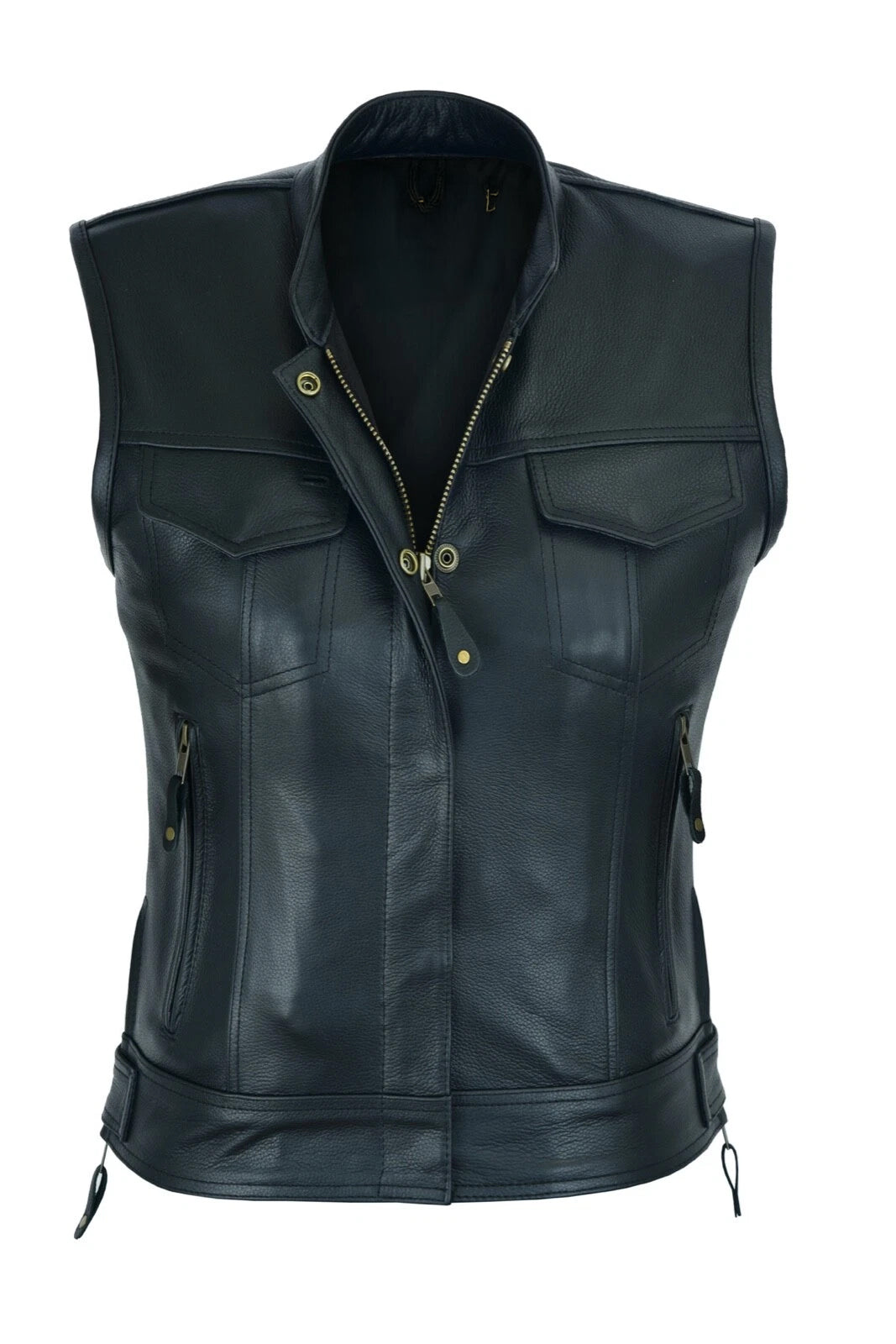 Women's Club Style Motorcycle Vest – Top Grain Cowhide Leather, Soft & Thick