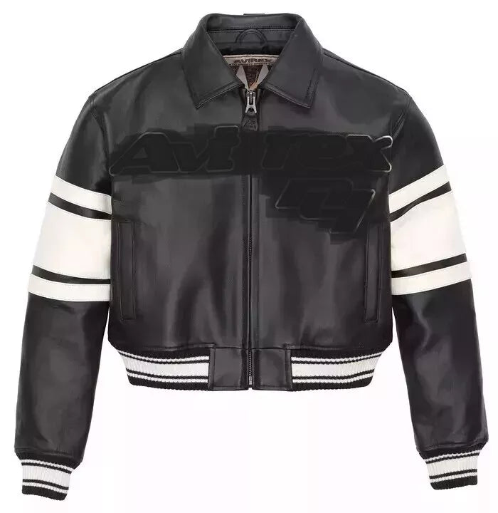 Icon Cropped AVIREX Women’s Bomber Jacket – Real Leather Flight Style