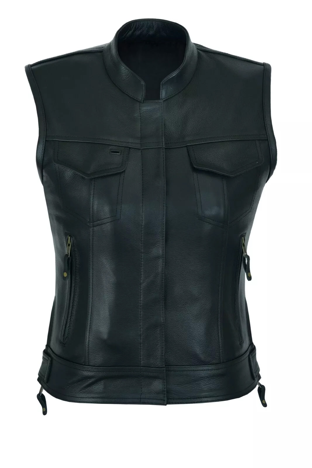 Women's Club Style Motorcycle Vest – Top Grain Cowhide Leather, Soft & Thick