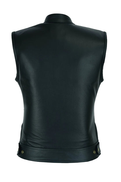 Women's Club Style Motorcycle Vest – Top Grain Cowhide Leather, Soft & Thick