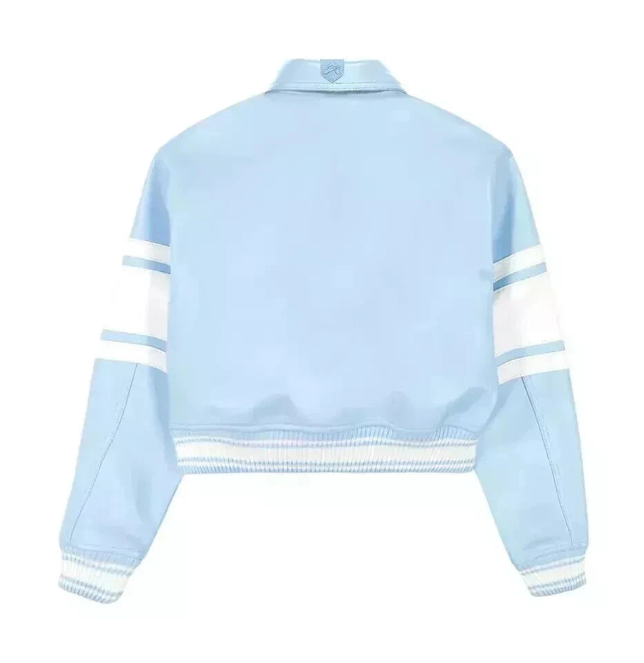 NEW Women’s Avirex Cropped Varsity Bomber Jacket – Blue Leather Y2K Icon NWT