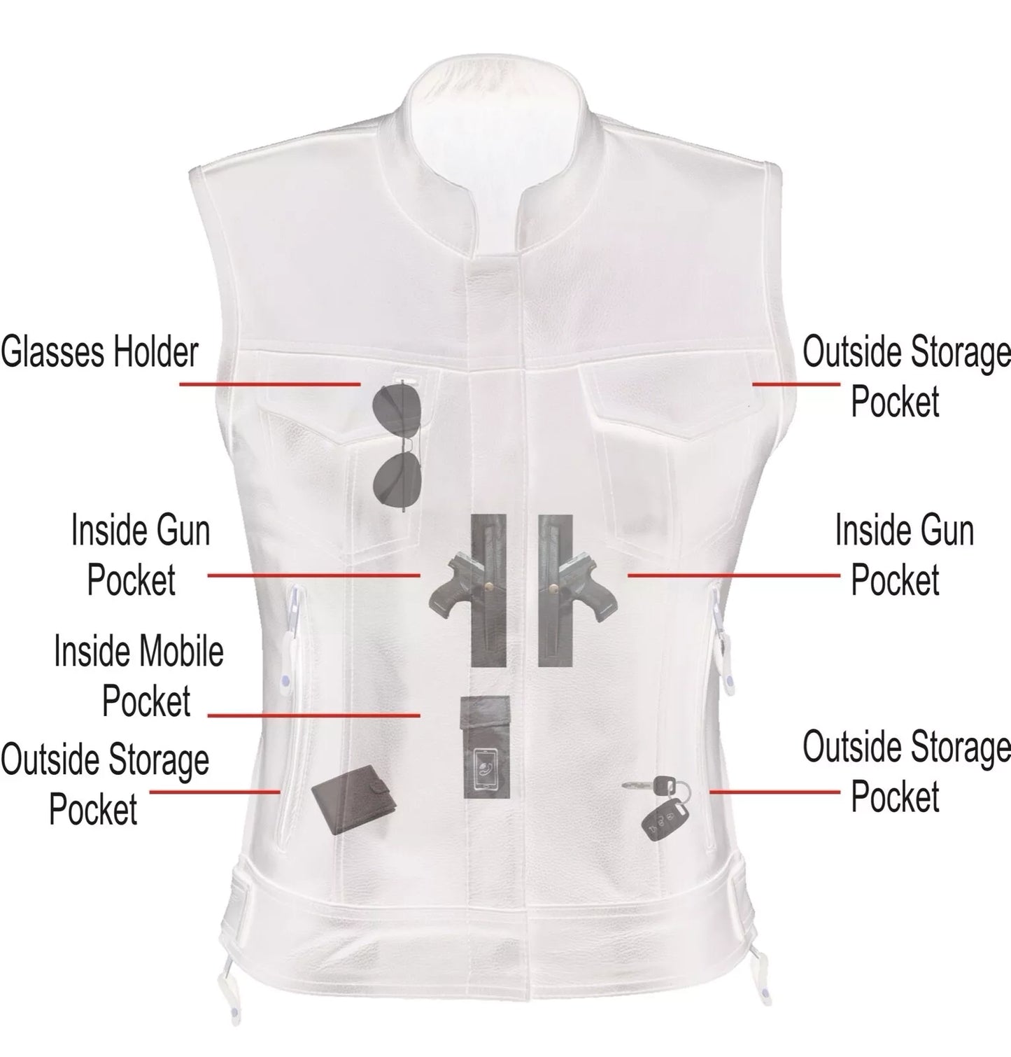 Women's Club Style Motorcycle Vest – Top Grain Cowhide Leather, Soft & Thick