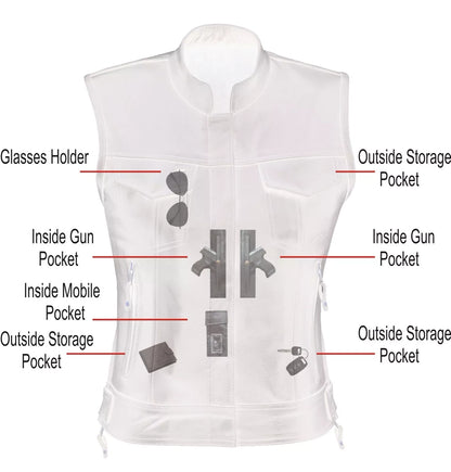Women's Club Style Motorcycle Vest – Top Grain Cowhide Leather, Soft & Thick