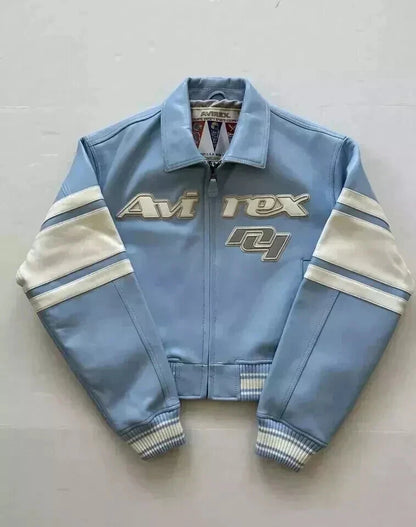 NEW Women’s Avirex Cropped Varsity Bomber Jacket – Blue Leather Y2K Icon NWT