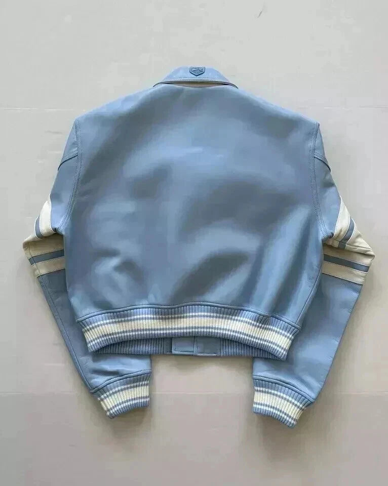 NEW Women’s Avirex Cropped Varsity Bomber Jacket – Blue Leather Y2K Icon NWT