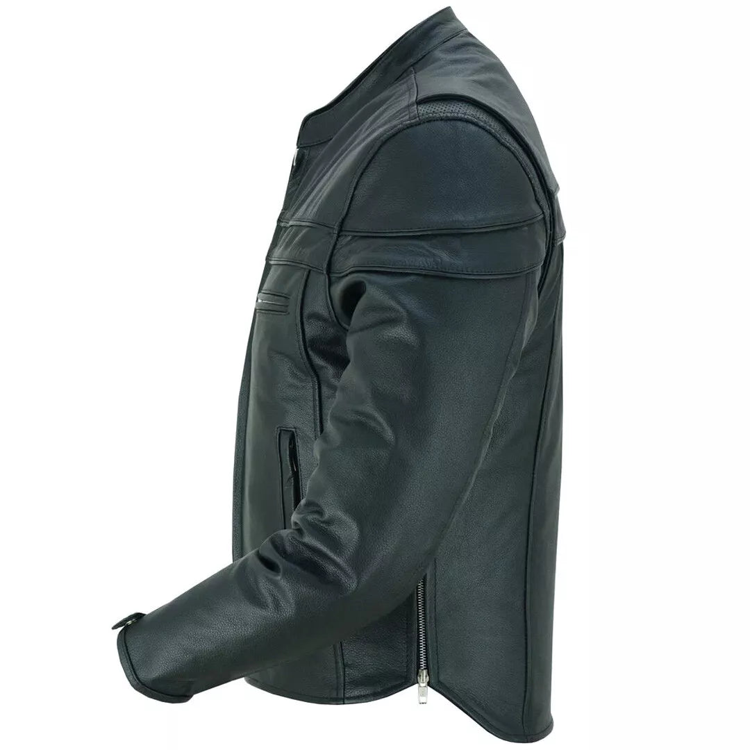 Men's Soft Grain Cowhide Leather jacket Café Racer Biker Style with Grid Leather