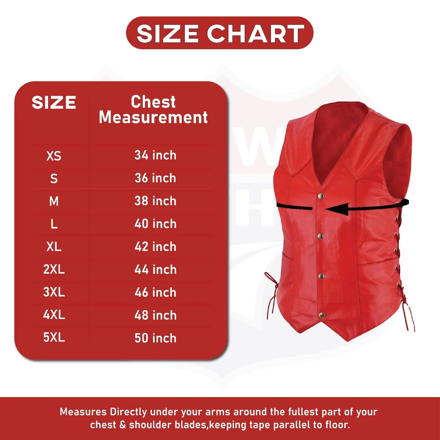 Women's Red Leather Motorcycle Vest – Gun Pockets & Easy Patch Sewing