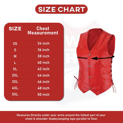 Women's Red Leather Motorcycle Vest – Gun Pockets & Easy Patch Sewing