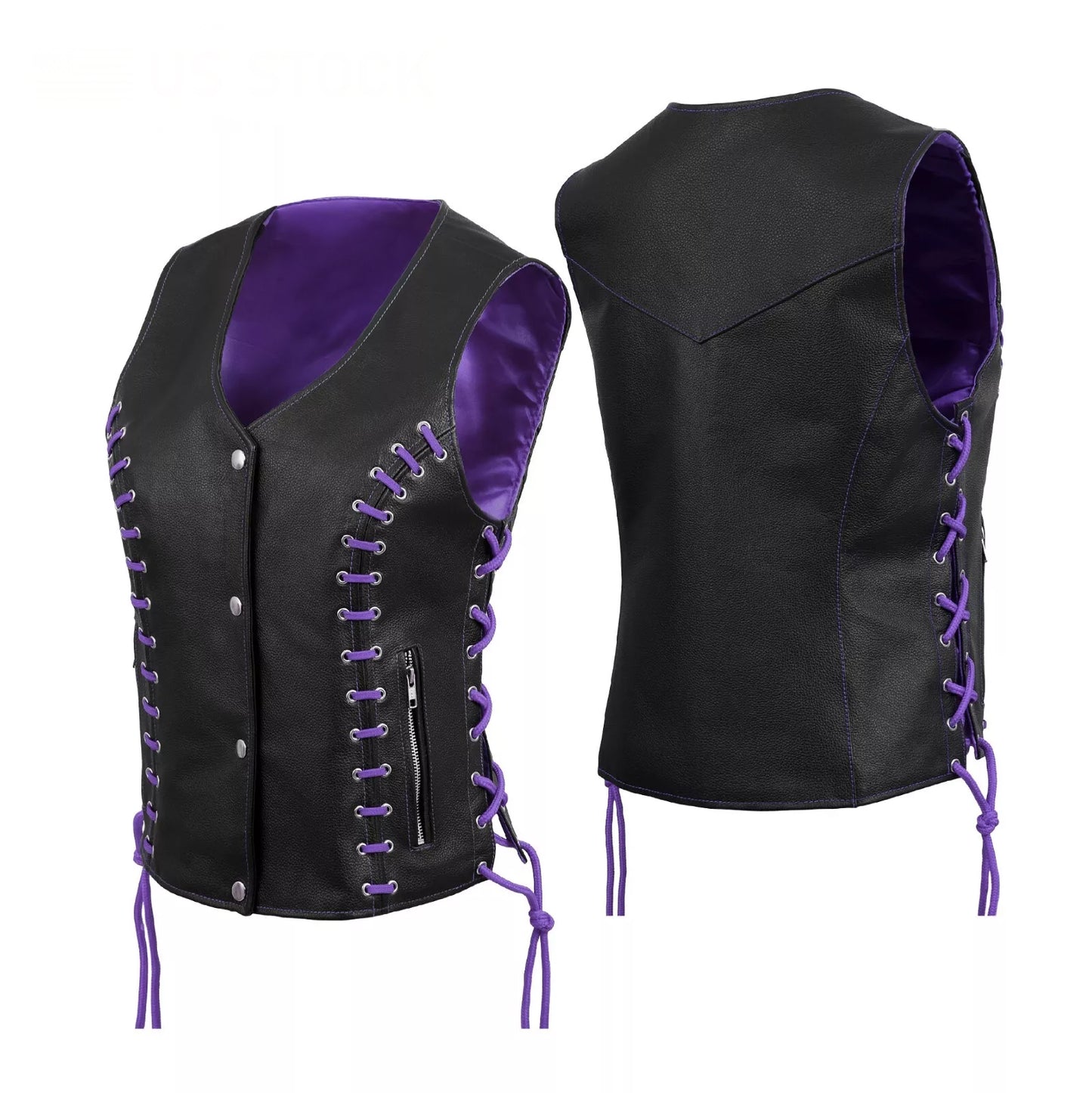 Women's Purple & Black Buffalo Leather Vest – Stylish Eyelet Design