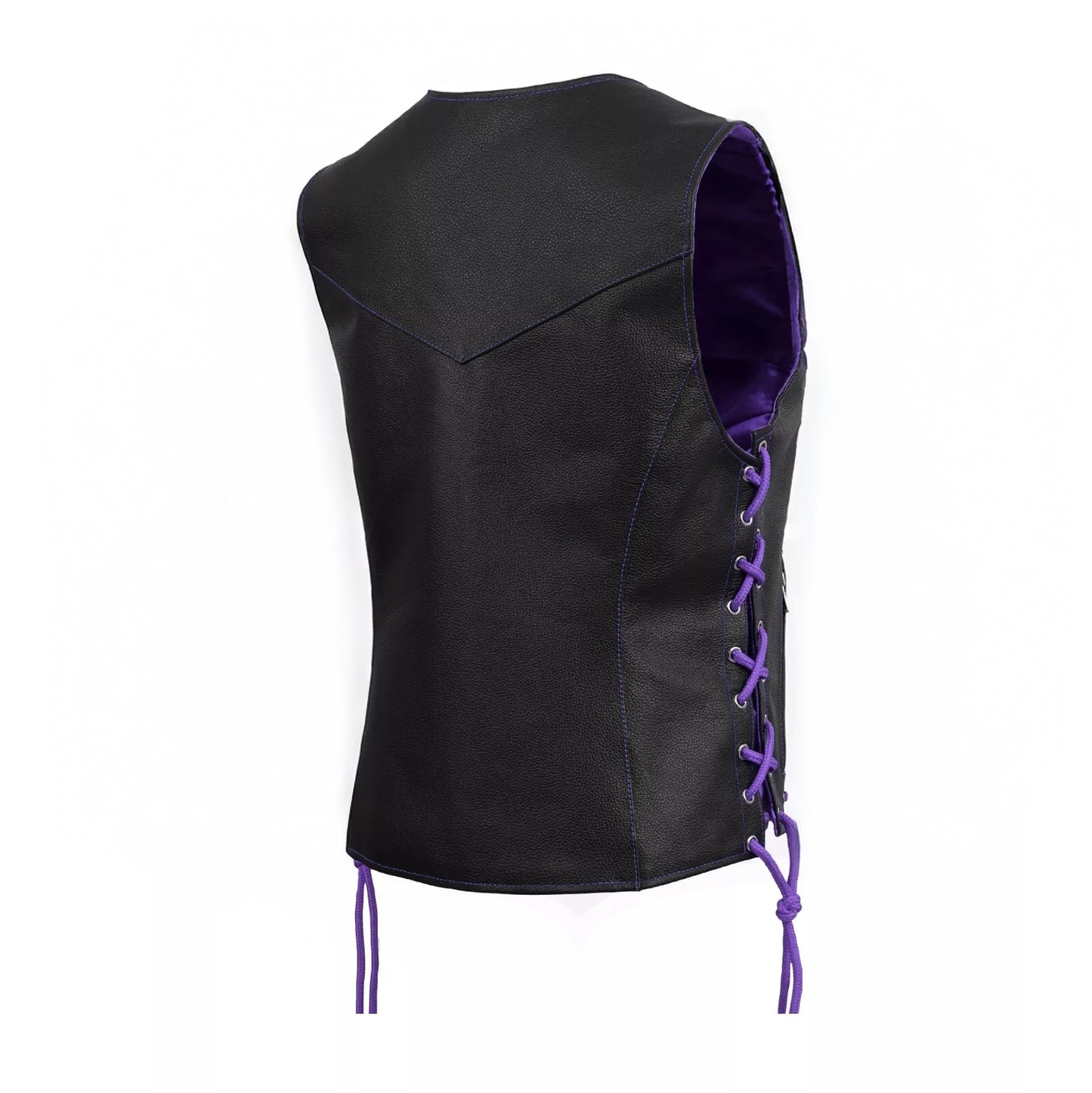 Women's Purple & Black Buffalo Leather Vest – Stylish Eyelet Design