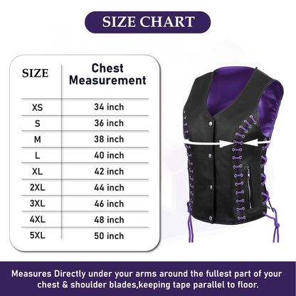 Women's Purple & Black Buffalo Leather Vest – Stylish Eyelet Design