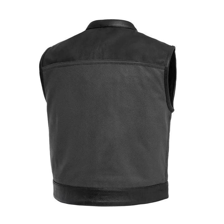 Motorcycle Lowrider Men's Leather Vest – Perforated Cowhide Club Style Biker Gear