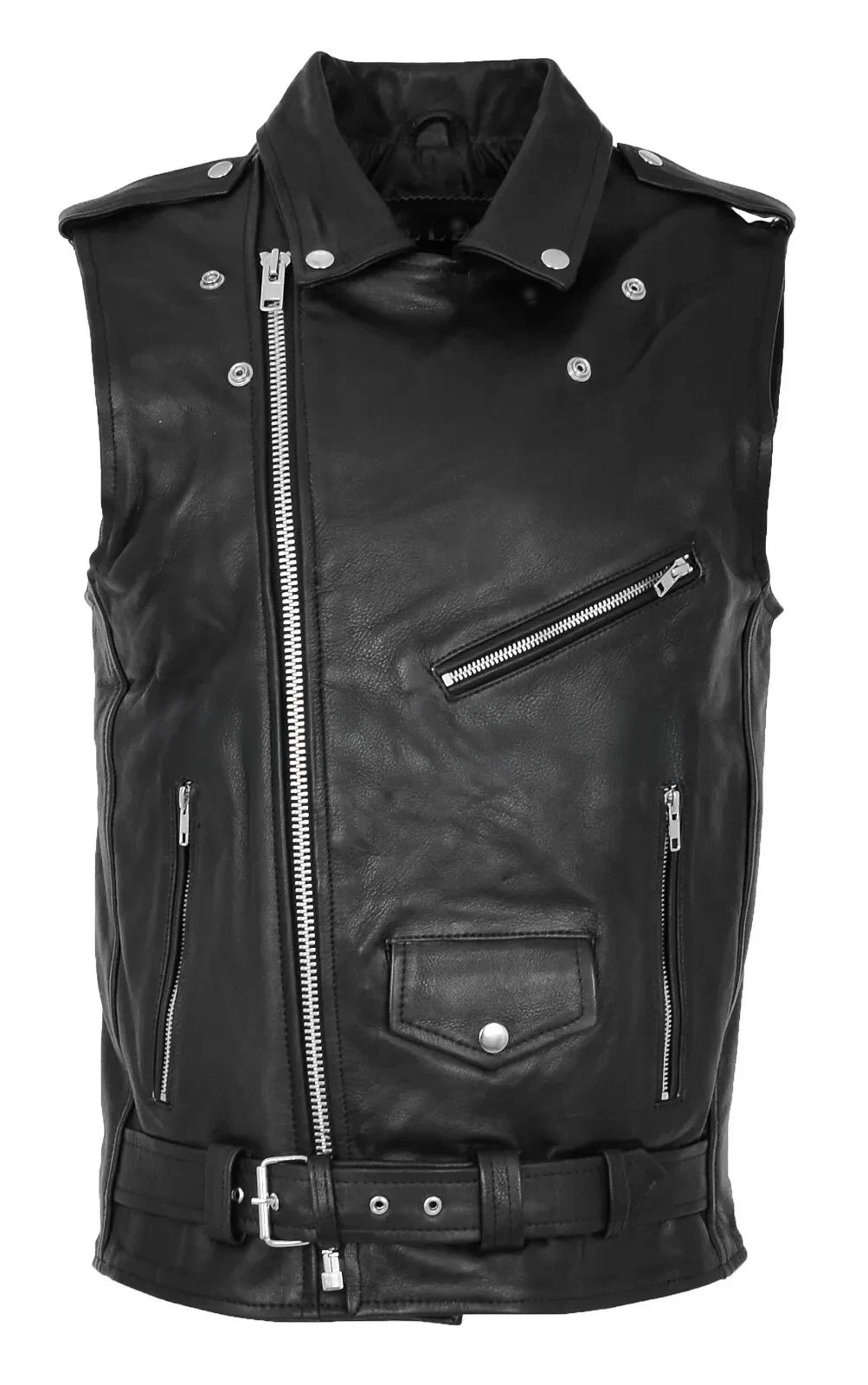 Men's Black Biker Leather Vest – Asymmetrical Zipper Motorcycle Club Style