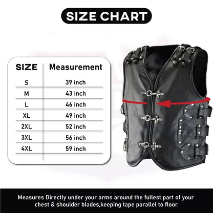 Men's Gothic Biker Leather Vest – Heavy-Duty Buckle & Strap Design | Club Style Motorcycle Waistcoat
