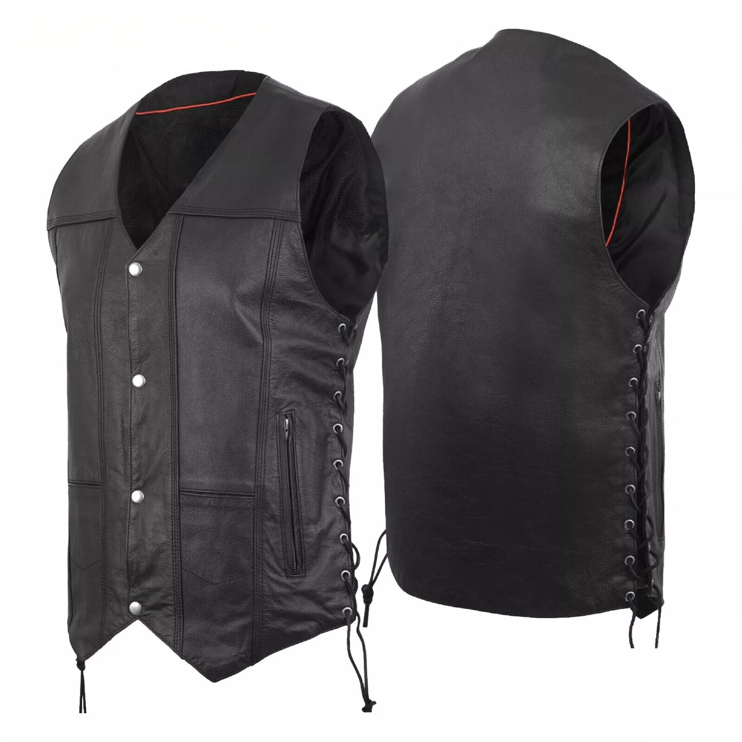 Men's Black Genuine Leather Motorcycle Vest – Multi-Pocket Biker Style Riding Gear