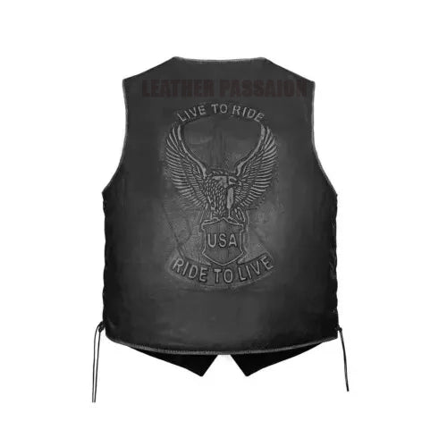 Men Biker Style Vest, Soft Cow Leather Live To Ride With Eagle Emboss Vest,